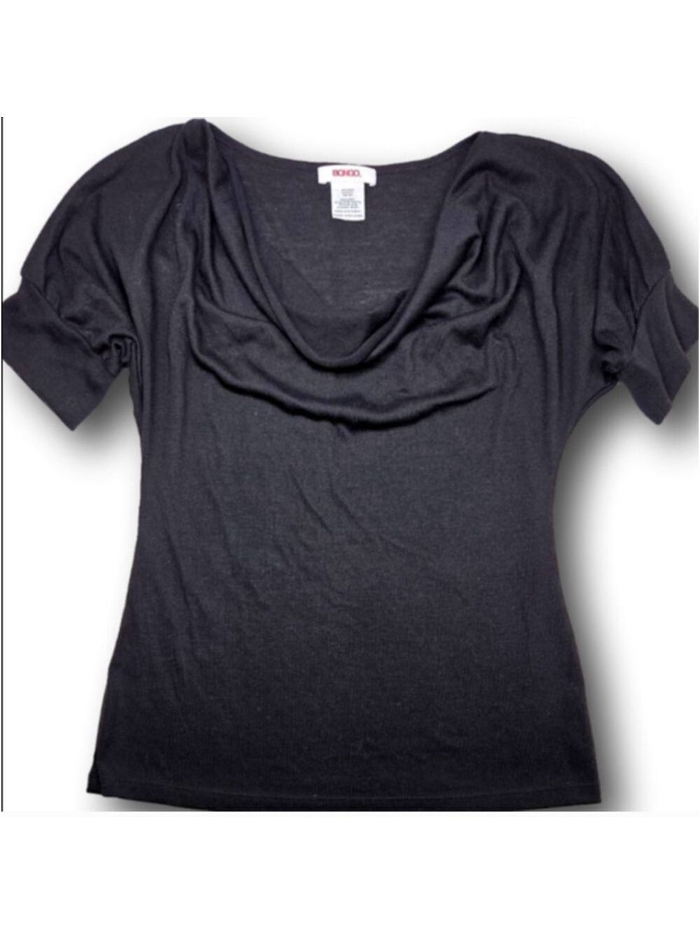 Women's Bongo Black Short Sleeve Cowl Neck Tee Juniors XL